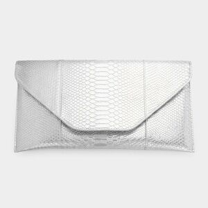 Silver Crocodile Skin Patterned Envelope Clutch Bag